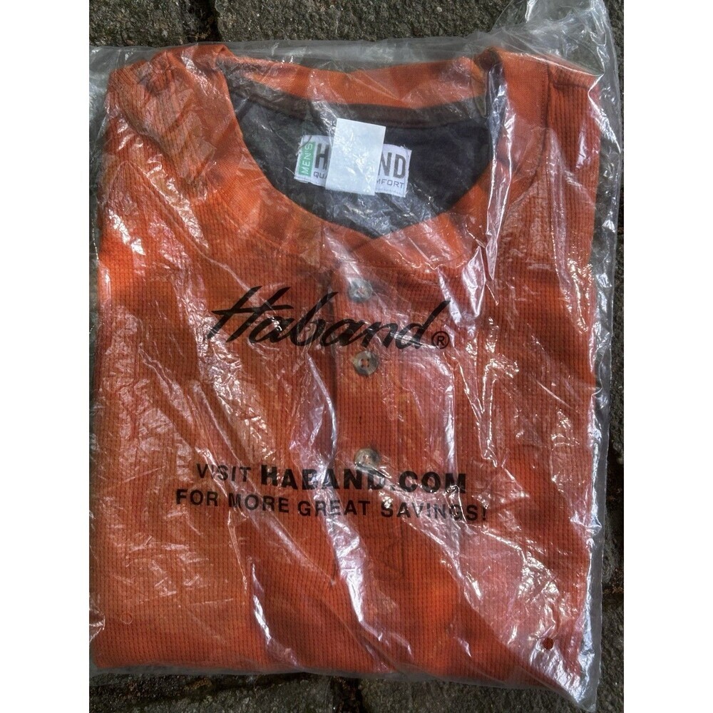 New Haband Henley Waffle Weave Shirt Size XL Orange Long Sleeve Thermal Preppy - Picture 3 of 7